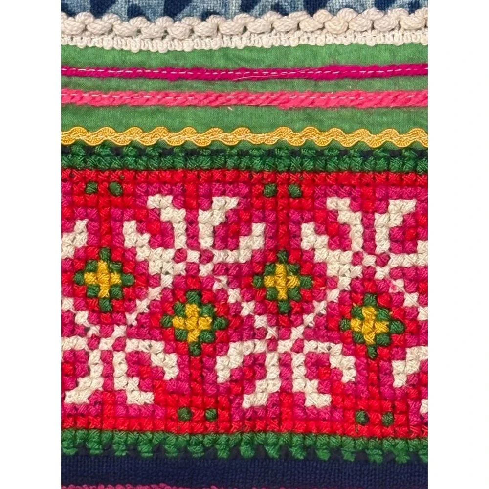 Lucky Brand Boho‎ Embroidered Cotton Midi Skirt Blue Red Pink Striped Medium